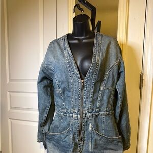 Free People V-NECK Denim Jumpsuit